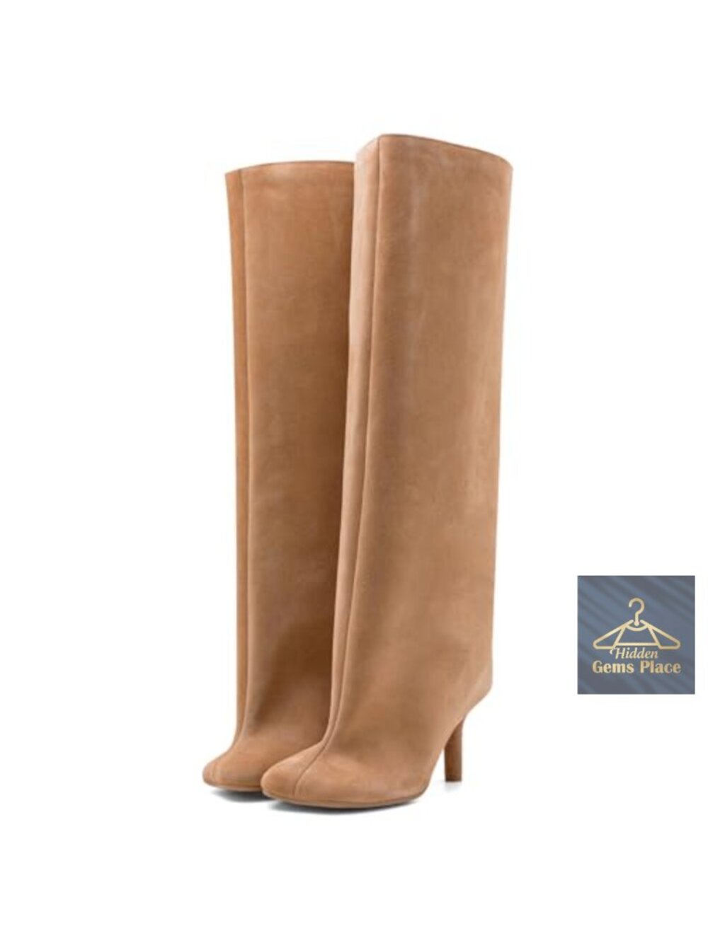 VOZTOLLS Women's Knee High Square Toe Suede Stiletto Heel Pull On Boots